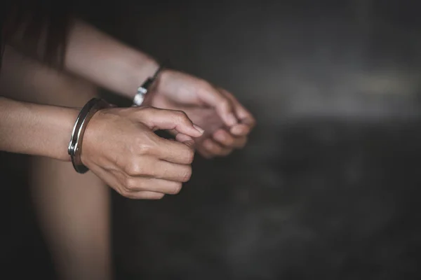 Esclave Était Menottée Gardée Violences Abus Des Femmes Concept Emprisonnement — Photo