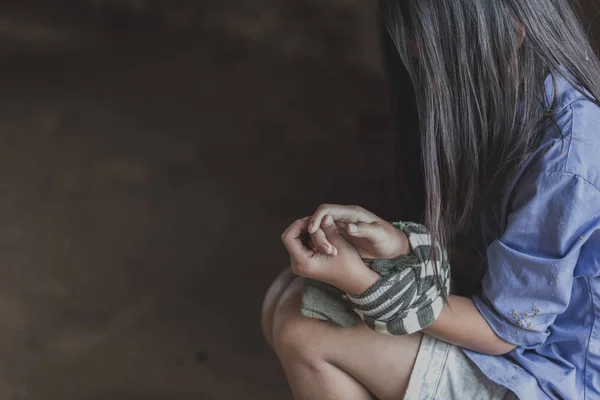 Flickan Var Bunden Med Trasa Stoppa Barnvåld Och Trafficking Stoppa — Stockfoto