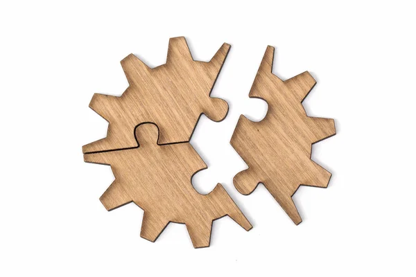 Wooden jigsaw puzzle, pieces of a puzzle, gear, Last ge Jigsaw Puzzle, Isolated on White Background