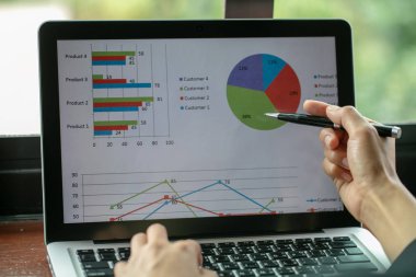 İş kadını modern dizüstü grafik ile kullanma. İş başlangıç. Strateji kavramları analiz