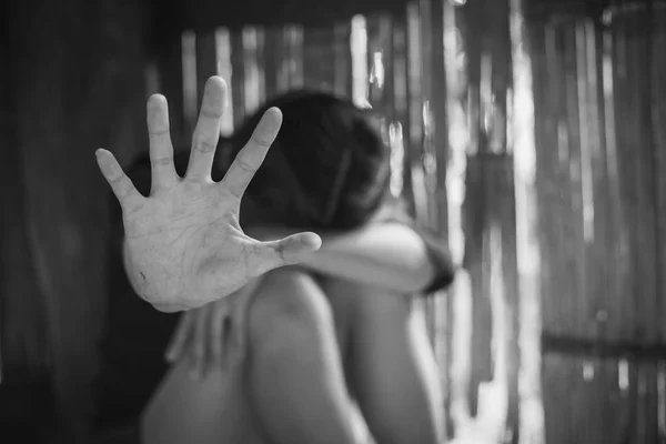 Women Lift Palm Stop Sexual Abuse Trafficking Stopping Violence Women — Stock Photo, Image