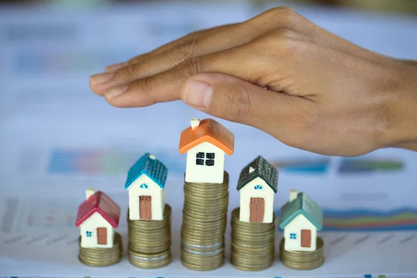 Hand Protection House Model Top Stack Money Growth Mortgage Credit — Stock Photo, Image
