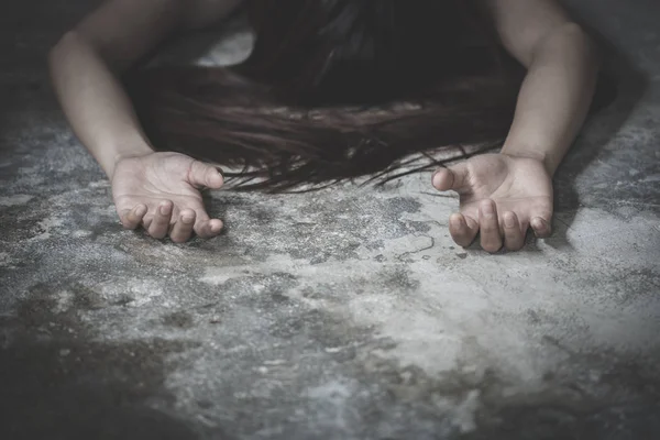 Esclavage Des Femmes Dans Angle Bâtiment Abandonné Mettre Fin Violence — Photo