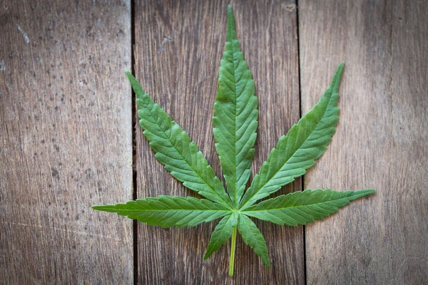 Cannabis löv på gamla trä textur bakgrund — Stockfoto