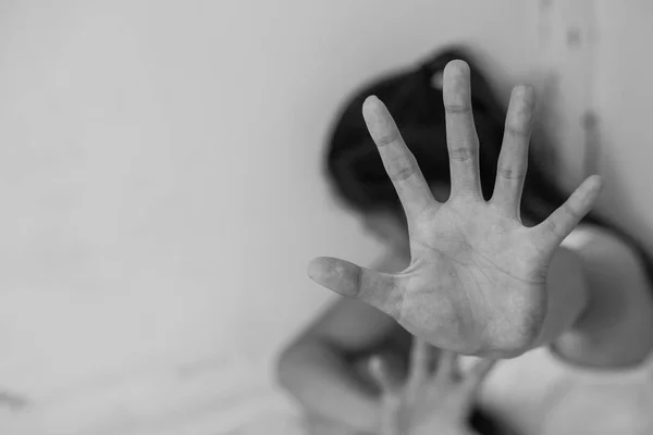 Woman bondage in angle of abandoned building image blur , stop v — Stock Photo, Image