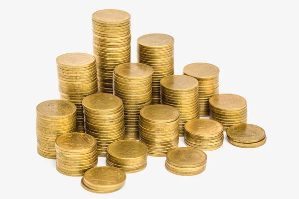 Gold coins stacks isolated on white background. — Stock Photo, Image