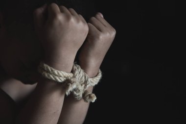 Hands tied up with rope of a missing kidnapped, abused, Violence clipart