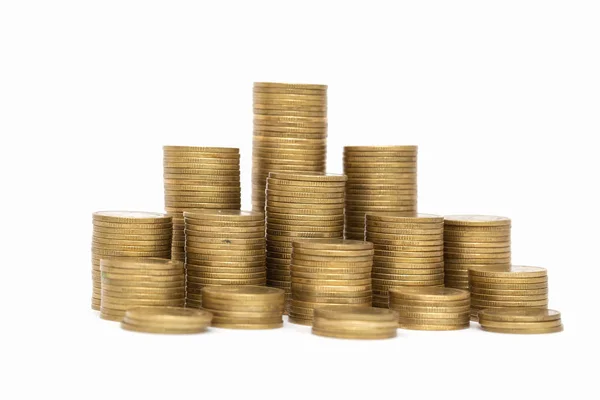 Coins stacked on each other in different positions, Money saving — Stock Photo, Image
