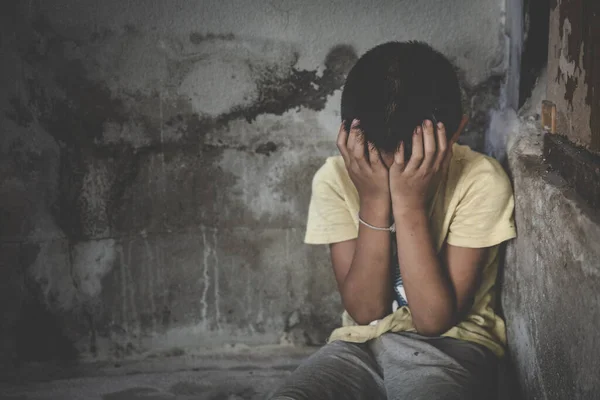 Bambino Depresso Violenza Domestica Smettere Abusare Della Violenza Traffico Esseri — Foto Stock