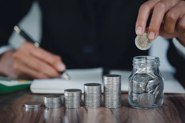 Comptabilité Entreprise Avec Des Pièces Épargne Avenir Économiser Argent Pour — Photo