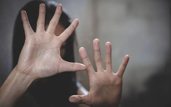 Woman Raised Her Hand Dissuade Abuse Campaign Stop Violence Women — Stock Photo, Image