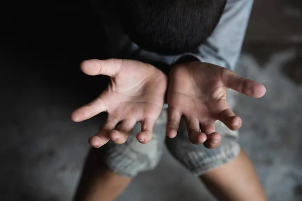 Mano Povero Ragazzo Mendicante Diritti Umani Traffico Esseri Umani Povertà — Foto Stock