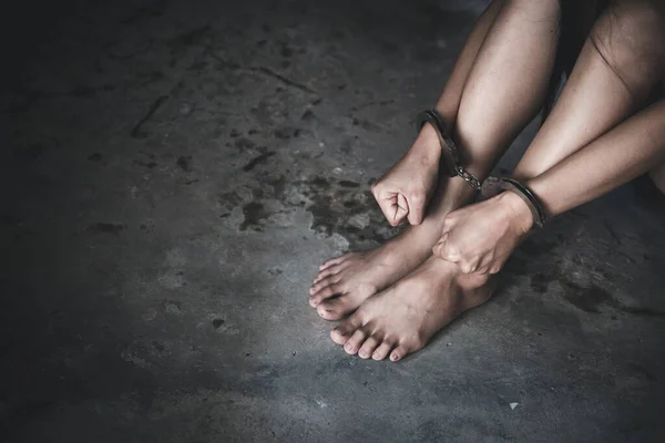 Woman Hands Handcuffs Human Trafficking Concept Stop Violence Women Human — Stock Photo, Image