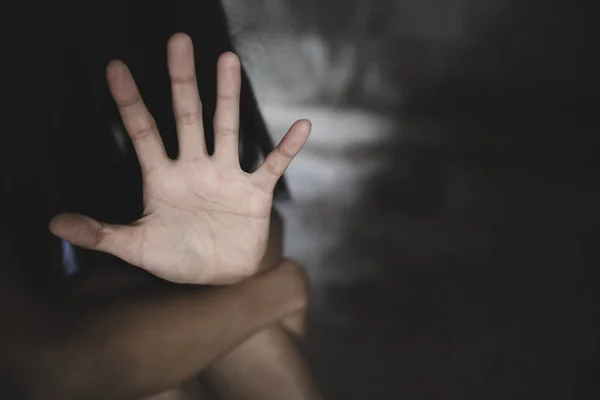 Woman Using Hand Palm Stop Stop Violence Women Campaign Concept — Stock Photo, Image