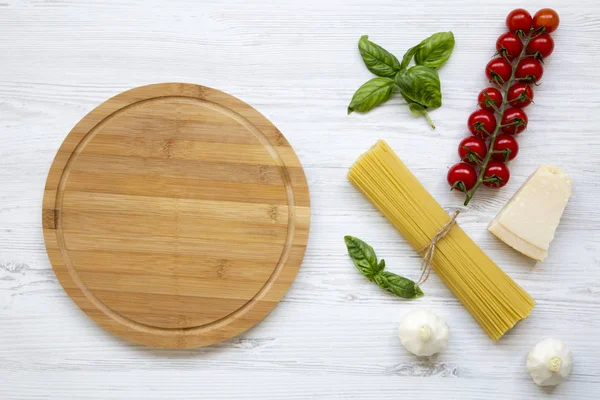 Concepto Comida Italiana Vista Superior Ingredientes Para Cocinar Pasta Sobre — Foto de Stock