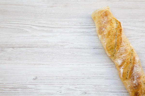 Baguette White Wooden Background Top View Copy Space — Stock Photo, Image