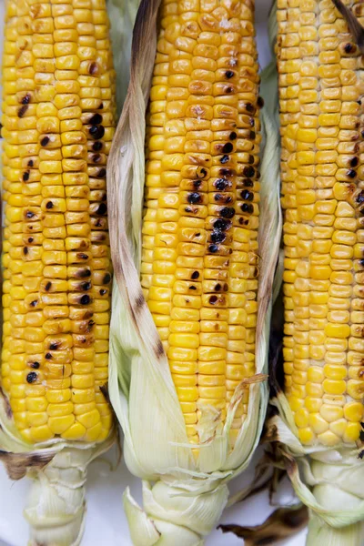 Izgara Mısır, yakın çekim. Üstten görünüm, düz-lay.