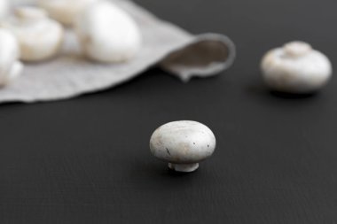 Siyah arka planda, yan görünüm champignon mantar. Portre.