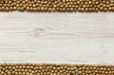 Kuru nohut beyaz tablo, üstten görünüm. Kopya alanı.