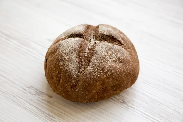 Freshly Baked Bread White Wooden Background Side View Close — Stock Photo, Image