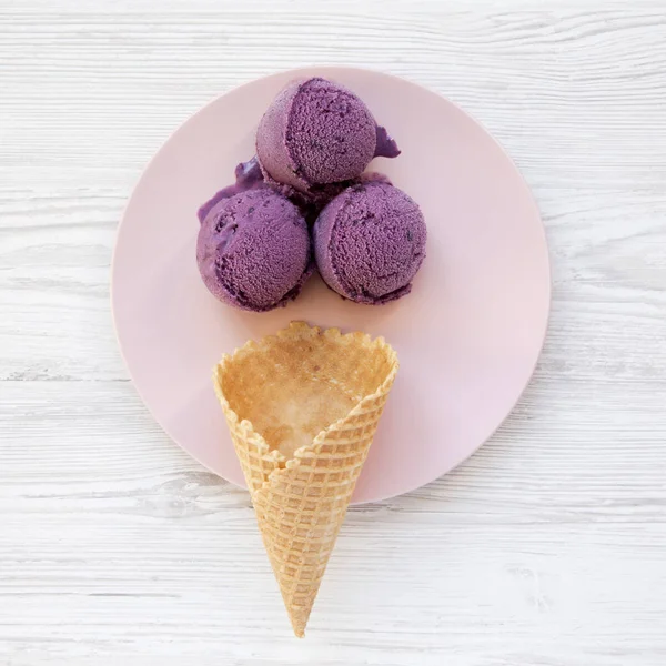 분홍색 접시에 아이스크림 블루베리 아이스크림 위에서 — 스톡 사진