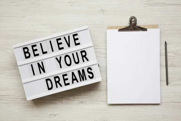Believe Your Dreams Word Modern Board Noticeboard Pencil White Wooden — Stock Photo, Image
