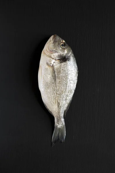 어두운 보기에 신선한 Dorado 물고기 위에서 — 스톡 사진