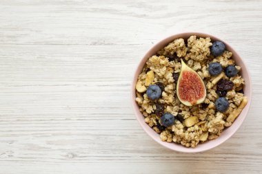 Granola meyve, üstten görünüm ile. Yukarıdan, ek yük düz yatıyordu. Kopya alanı.