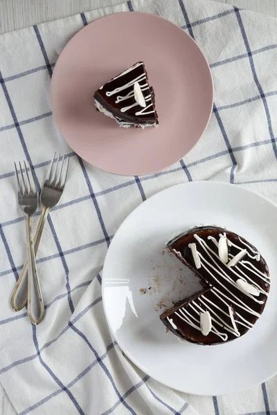 Hausgemachter Schokoladenkirschkuchen Blick Über Den Kopf Flache Lage Von Oben — Stockfoto