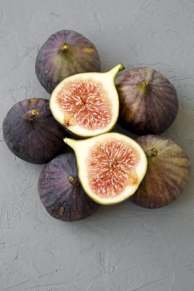 Fresh Figs Gray Background Top View Close — Stock Photo, Image