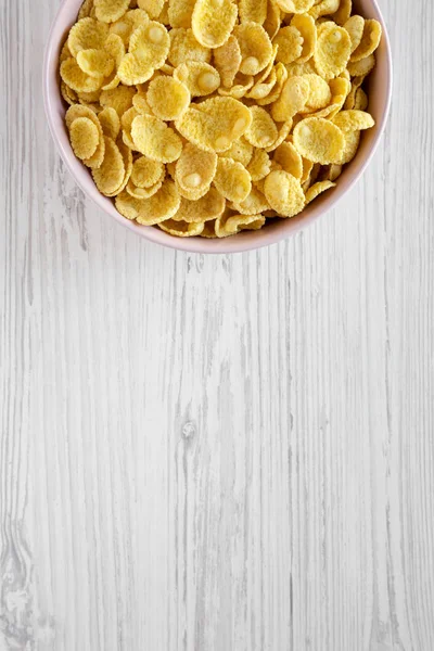 Crispy Corn Flakes Pink Bowl Breakfast White Wooden Table Top — Stock Photo, Image