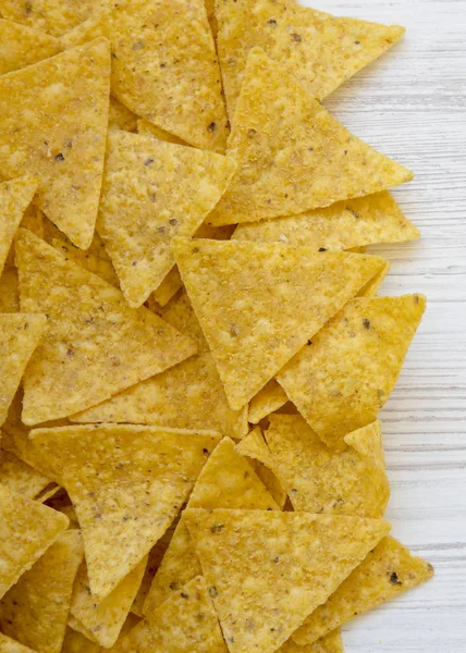 Tortilla Chips Sobre Fondo Madera Blanca Vista Aérea Comida Mexicana —  Fotos de Stock