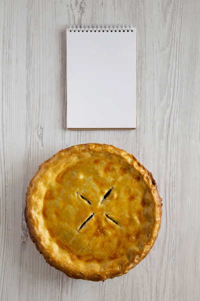 Delicious Homemade Canadian Tourtiere Meat Pie Blank Notepad White Wooden — Stock Photo, Image