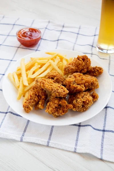 Homemade Crispy Chicken Wings French Fries Sick Sweet Sauce Glass — 스톡 사진
