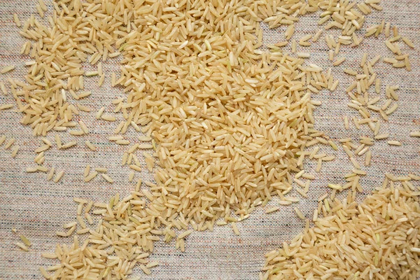 Kumaş Üzerinde Kuru Kahverengi Pirinç Üst Manzara Yukarıdan Dümdüz Uzanmış — Stok fotoğraf