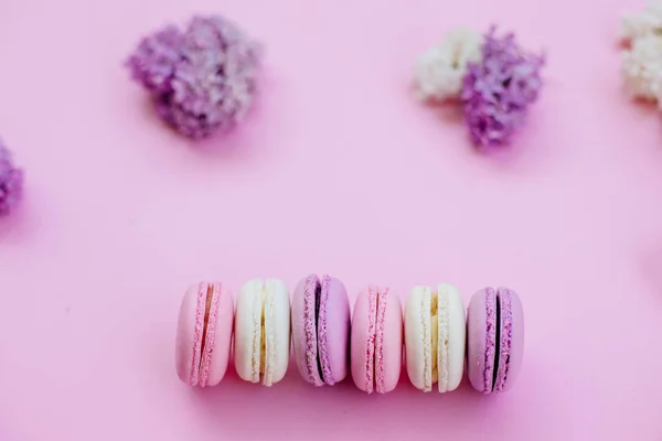 Macarrones y lilas de colores . — Foto de Stock