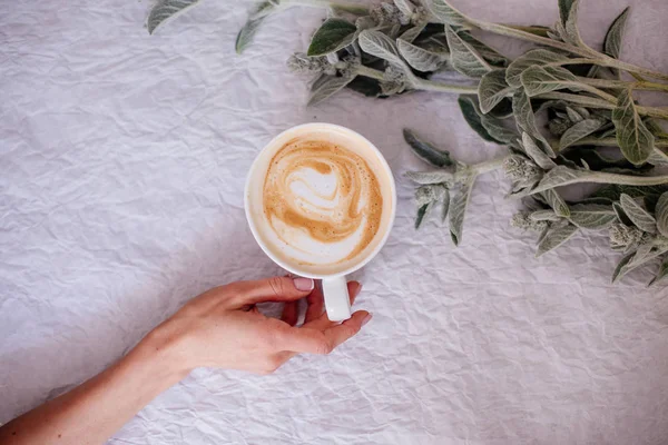 Copa de capuchino y flores . — Foto de Stock