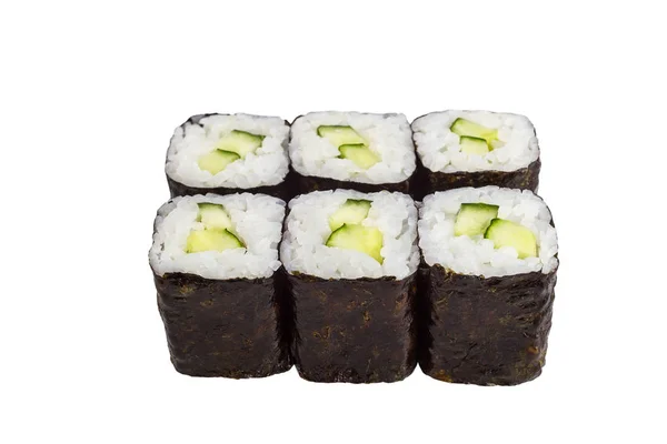 Sushi classique vegan roll avec concombre isolé sur fond blanc pour le menu. Nourriture japonaise — Photo