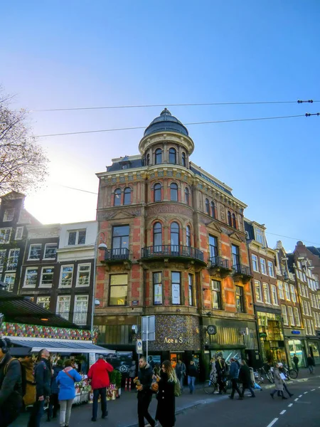 Amsterdam Centro Cidade Com Lojas Restaurantes Amsterdã Holanda Holanda Europa — Fotografia de Stock