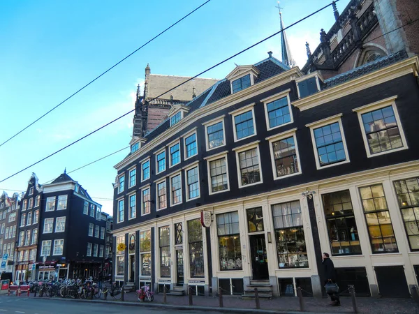 Amsterdam Centro Città Con Negozi Ristoranti Amsterdam Olanda Paesi Bassi — Foto Stock