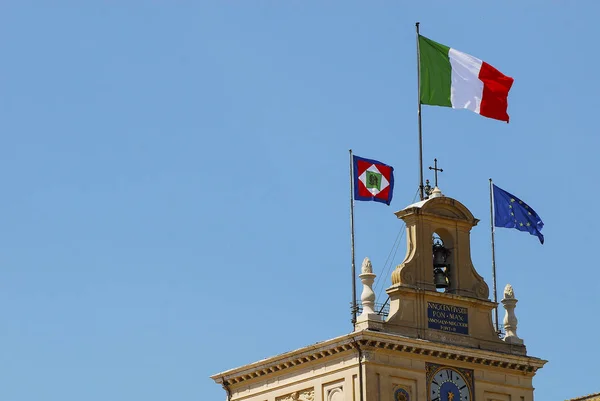 Flags of Italy and Europe on the Quirinal Palace, Palazzo del Quirinale, official residence of the President, Rome, Italy