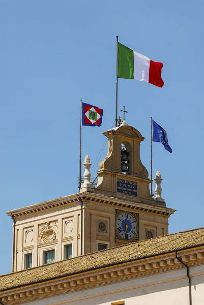 Flags of Italy and Europe on the Quirinal Palace, Palazzo del Quirinale, official residence of the President, Rome, Italy