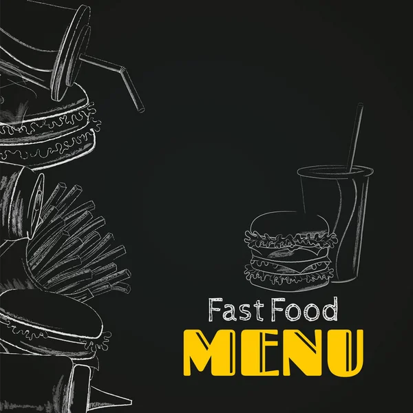 Ilustração Vetorial Modelo Menu Com Silhuetas Fast Food Desenhadas Com — Vetor de Stock