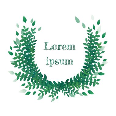 Vektör çizim çiçek çelenk. Tebrik kartı, düğün davetiye, ürün tasarımı, dekoratif unsur. Yeşil yaprakları, beyaz arka plan üzerinde izole at nalı şeklinde düzenlenmiş otlar.