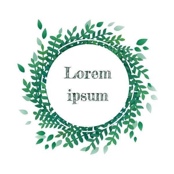 Tebrik kartı, düğün davetiye, ürün tasarımı, dekoratif unsur. Dairesel çiçek çelenk illüstrasyon vektör, çerçeve. Yeşil yaprakları, otlar, saat yönünde beyaz zemin üzerine düzenlenmiş.