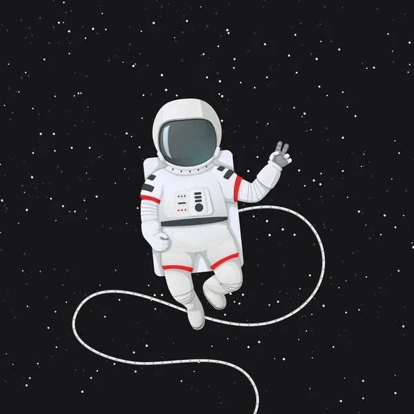 Ilustração Vetorial Astronauta Espaço Com Amarrar Fazendo Paz Sinal Gesto — Vetor de Stock