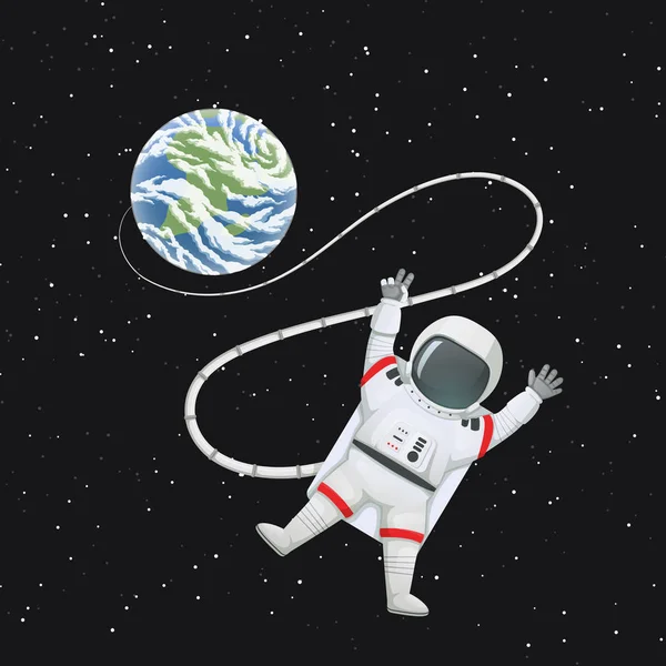 Vektorillustration Astronaut All Mit Gliedmaßen Akimbo Frieden Oder Zeichen Mit — Stockvektor