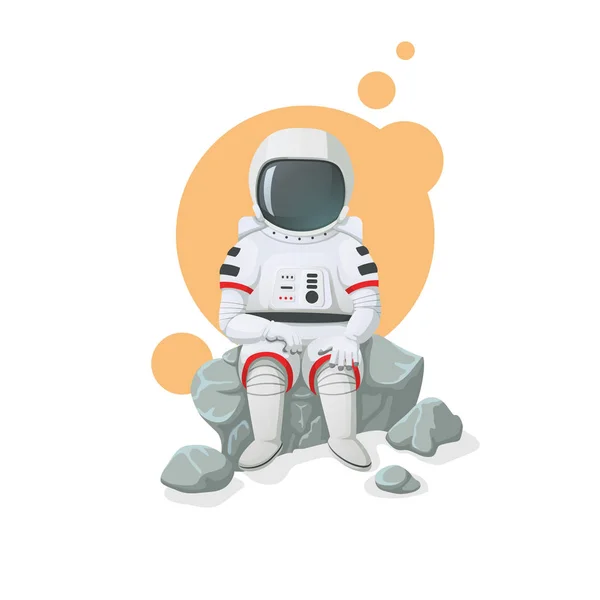 Illustrazione Vettoriale Icona Spaziale Astronauta Seduto Una Roccia Isolata Con — Vettoriale Stock