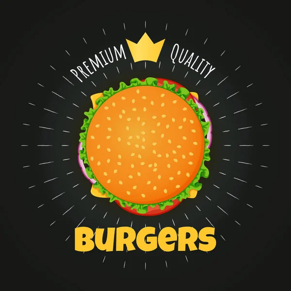Шаблон Векторного Плаката Быстрого Питания Премиум Качества Гамбургер Баннер Наклейка — стоковый вектор