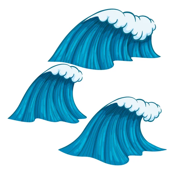 Набір Векторних Морських Значків Широкі Вузькі Кольорові Хвилі Контуром Ізольовані — стоковий вектор